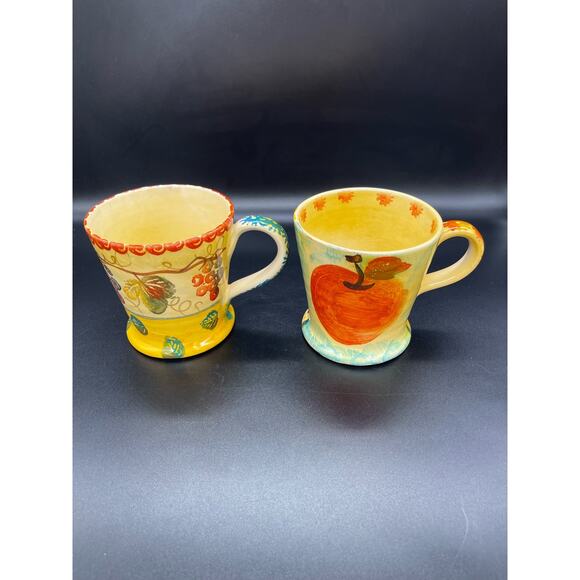 Vintage Italica ARS Pottery Set of 2 Mugs Hand Painted Italy Chip *See photo - Picture 1 of 7